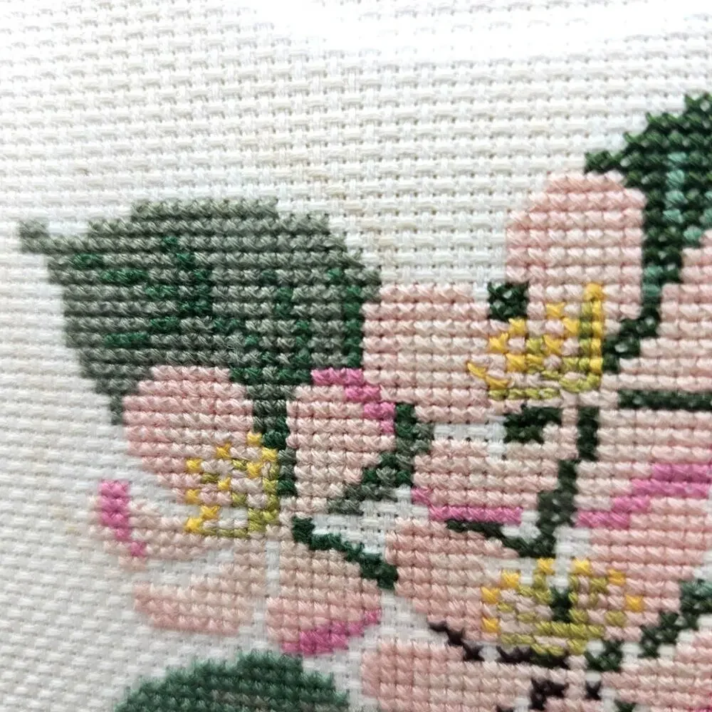 Apple Blossom Arkansas Cross Stitch Framed Wall Art 13x11 Pink Mat White Frame